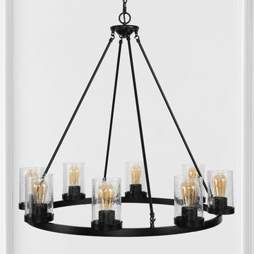 Coronet Iron/Seeded Glass Rustic Farmhouse LED Chandelier - JONATHAN Y